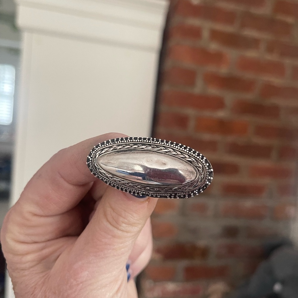 Silver Oval Ring With Beaded Edge - image 1